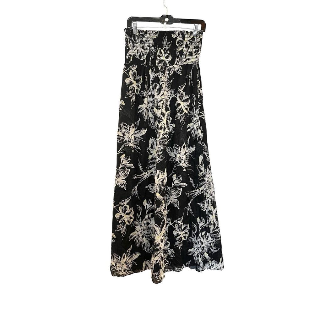 Calvin Klein Floral Smocked Maxi Dress Strapless Black Hawaiian Wedding Guest M